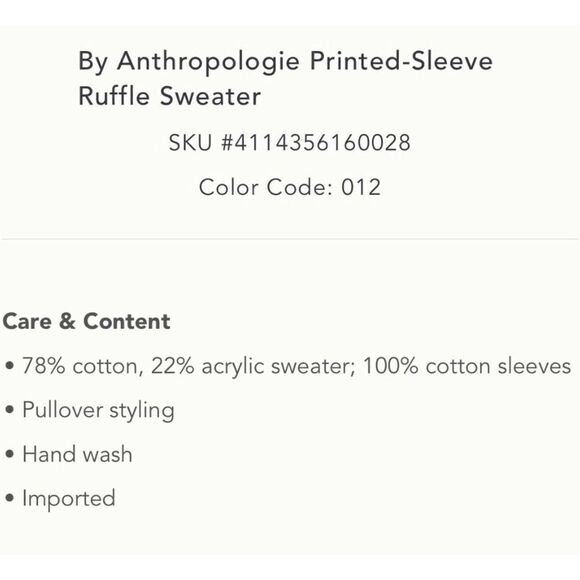 NWT Anthropologie Printed-Sleeve Ruffle Sweater - Picture 9 of 10